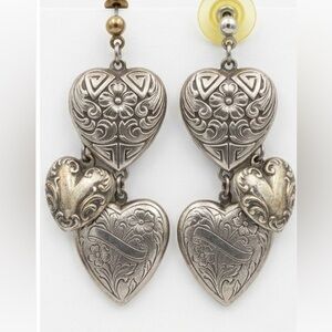 Vintage | Floral Engraved Silver Heart Earrings